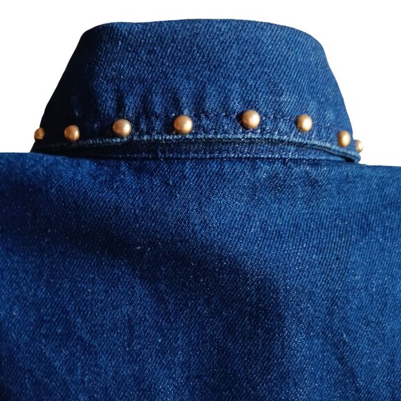 Vintage Women's Denim jacket 4P gold rope epaulets navy studs 90's Carole Little - Picture 7 of 8